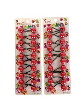 Koko Red Ball Hair Ties Elastics for Kids or Adults 2 Pack By Daiso Japan